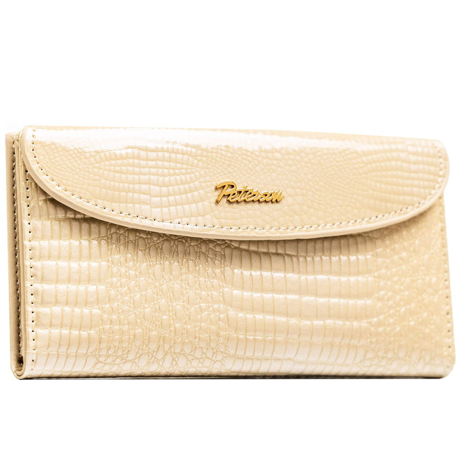 Horizontale, beige Damen-Geldbörse aus Öko-Leder mit Krokodil-Prägung – Peterson – Bild 2