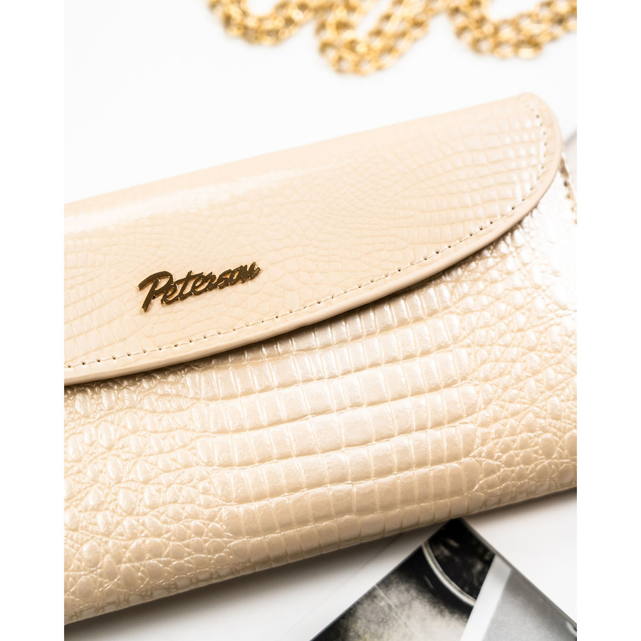 Horizontale, beige Damen-Geldbörse aus Öko-Leder mit Krokodil-Prägung – Peterson – Bild 4
