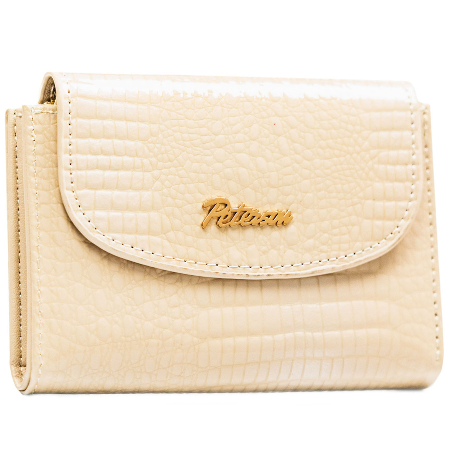 Horizontale, beige Damen-Geldbörse aus Öko-Leder mit Krokodil-Prägung – Peterson – Bild 2