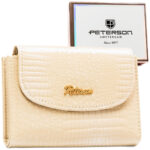 Horizontale, beige Damen-Geldbörse aus Öko-Leder mit Krokodil-Prägung – Peterson