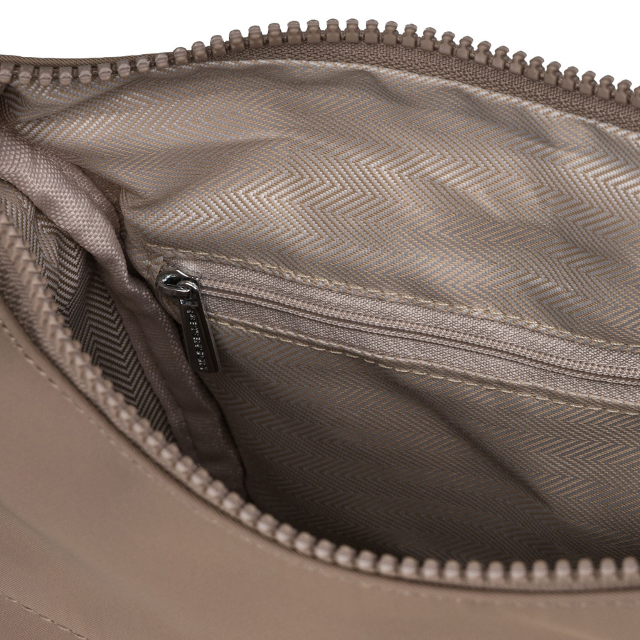 Beigefarbene Damen-Umhängetasche aus Polyester, an einem breiten Gürtel hängend, zweifächrig – Peterson – Bild 6