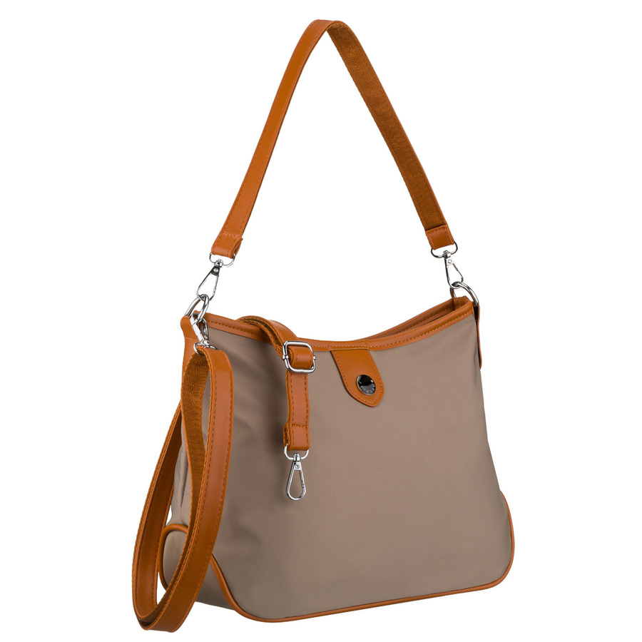 Städtische Damen-Handtasche aus Polyester und Öko-Leder in Beige, einteilig und mit Reißverschluss – Peterson
