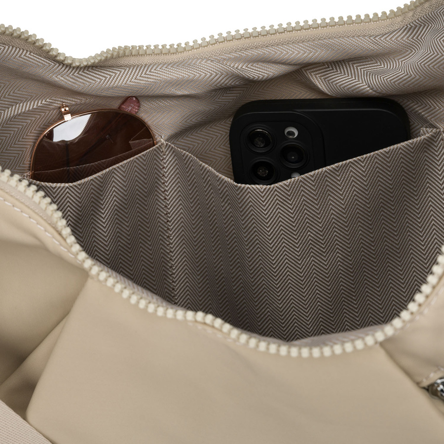 Beige Damen-Handtasche aus Polyester, passend für A4-Format und mit Reißverschluss – Peterson – Bild 6