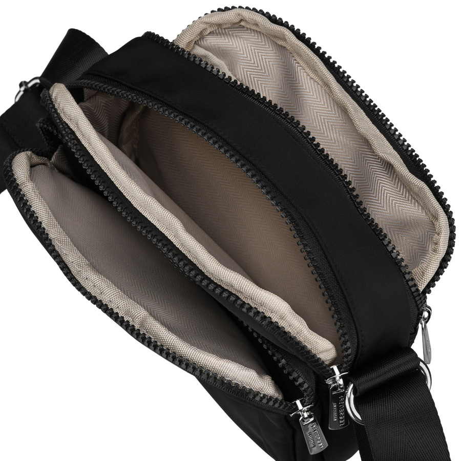 Kleine, schwarze Damen-Handtasche aus Polyester mit Reißverschluss, zweifächrig - Peterson – Bild 6