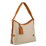 Beige Damen-Handtasche aus Polyester und Öko-Leder mit einer Außentasche – Peterson