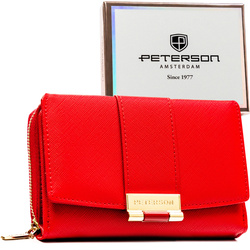 Damen-Geldbörse aus Öko-Leder, querformatig, Rot – Peterson