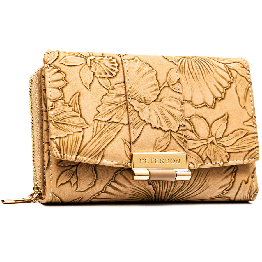 Elegante Damen-Geldbörse aus Öko-Leder in Beige mit Blumenmuster – Peterson – Bild 2