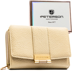 Beige Damen-Geldbörse aus Öko-Leder mit Noppenstruktur, mit Druckknopfverschluss – Peterson