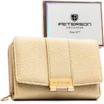 Beige Damen-Geldbörse aus Öko-Leder mit Noppenstruktur, mit Druckknopfverschluss - Peterson
