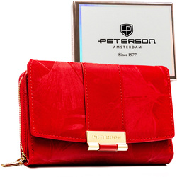 Damen-Geldbörse aus Öko-Leder in Rot mit zartem Blumenmuster – Peterson