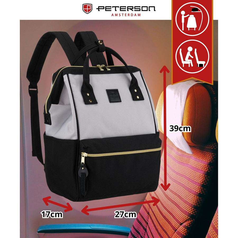Damen-Rucksack aus Polyester in Grau-Schwarz, ideal als Handgepäck - Peterson – Bild 3