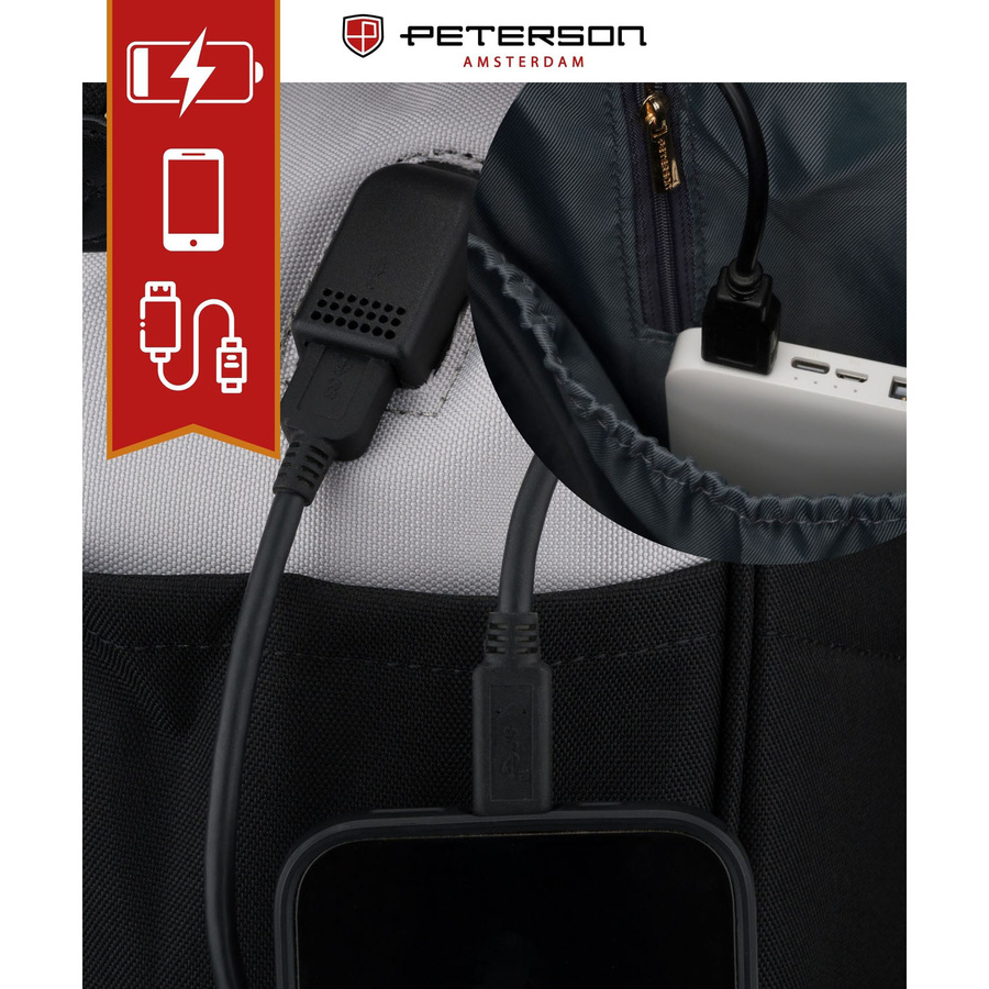 Damen-Rucksack aus Polyester in Grau-Schwarz, ideal als Handgepäck - Peterson – Bild 14