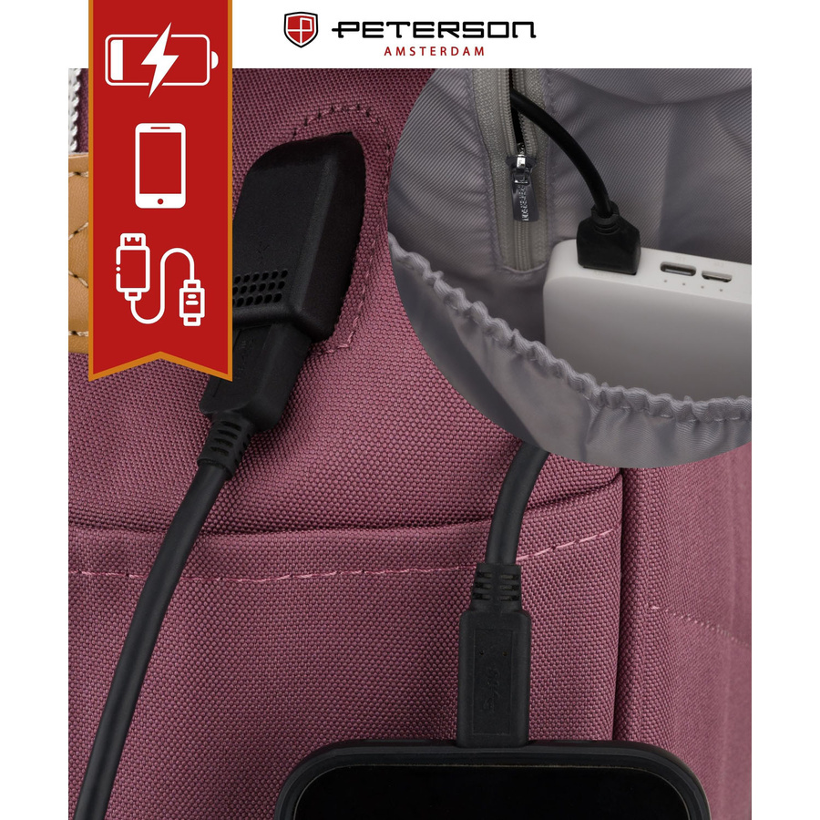 Lila Damen-Rucksack aus Polyester mit Laptopfach und USB-Anschluss - Peterson – Bild 12