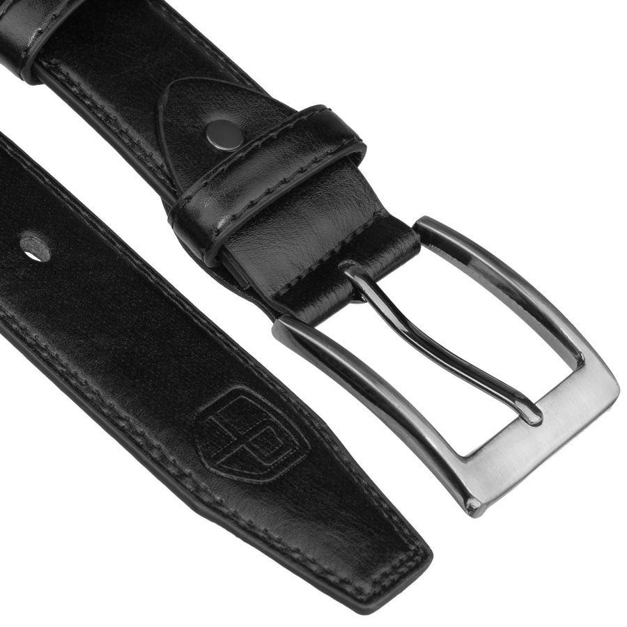 Schwarzer Herren-Gürtel aus Öko-Leder mit traditioneller Schnalle - Peterson – Bild 5