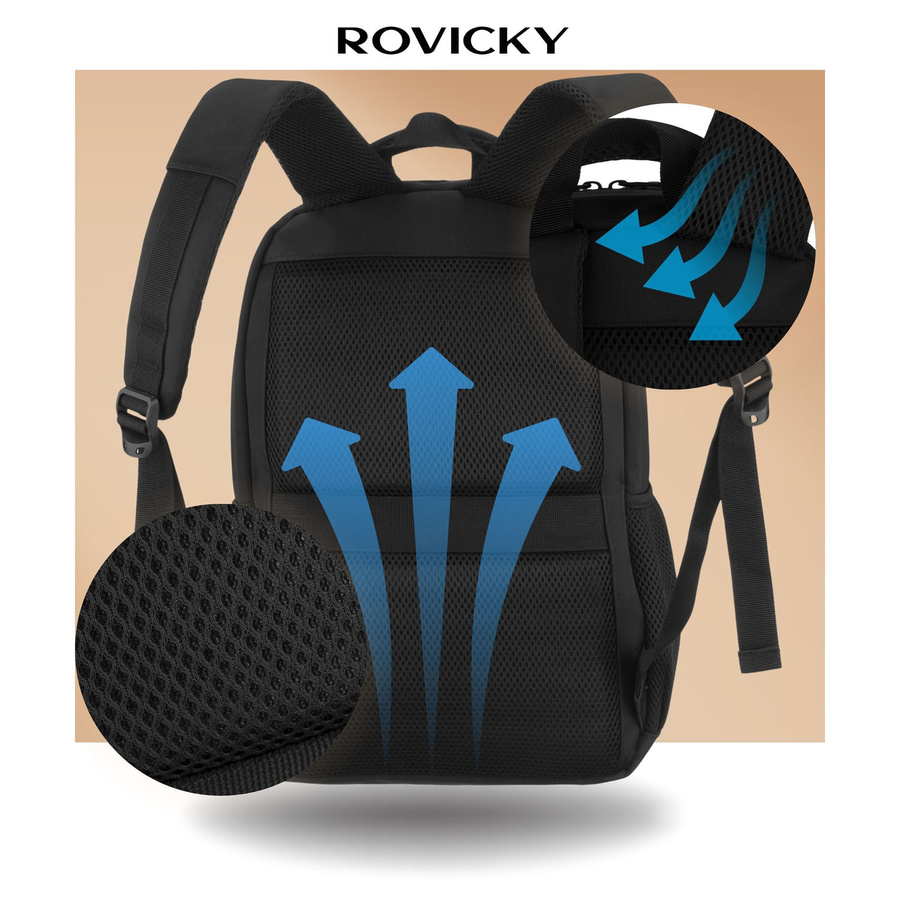 Großer, schwarzer Reisetaschen-Rucksack aus Polyester, ideal als Handgepäck – Rovicky – Bild 4