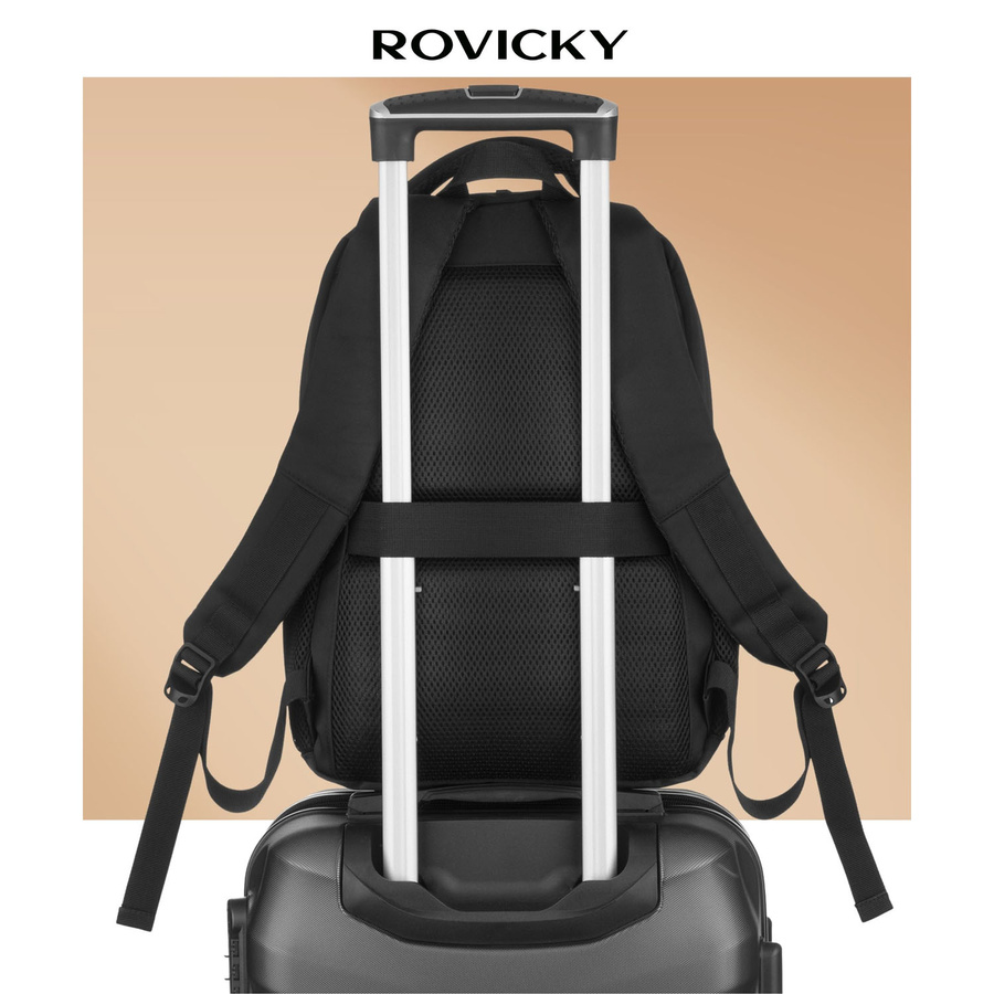 Großer, schwarzer Reisetaschen-Rucksack aus Polyester, ideal als Handgepäck – Rovicky – Bild 3