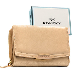 Beige Damen-Geldbörse aus Öko-Leder, quer, mit Druckknopf – Rovicky