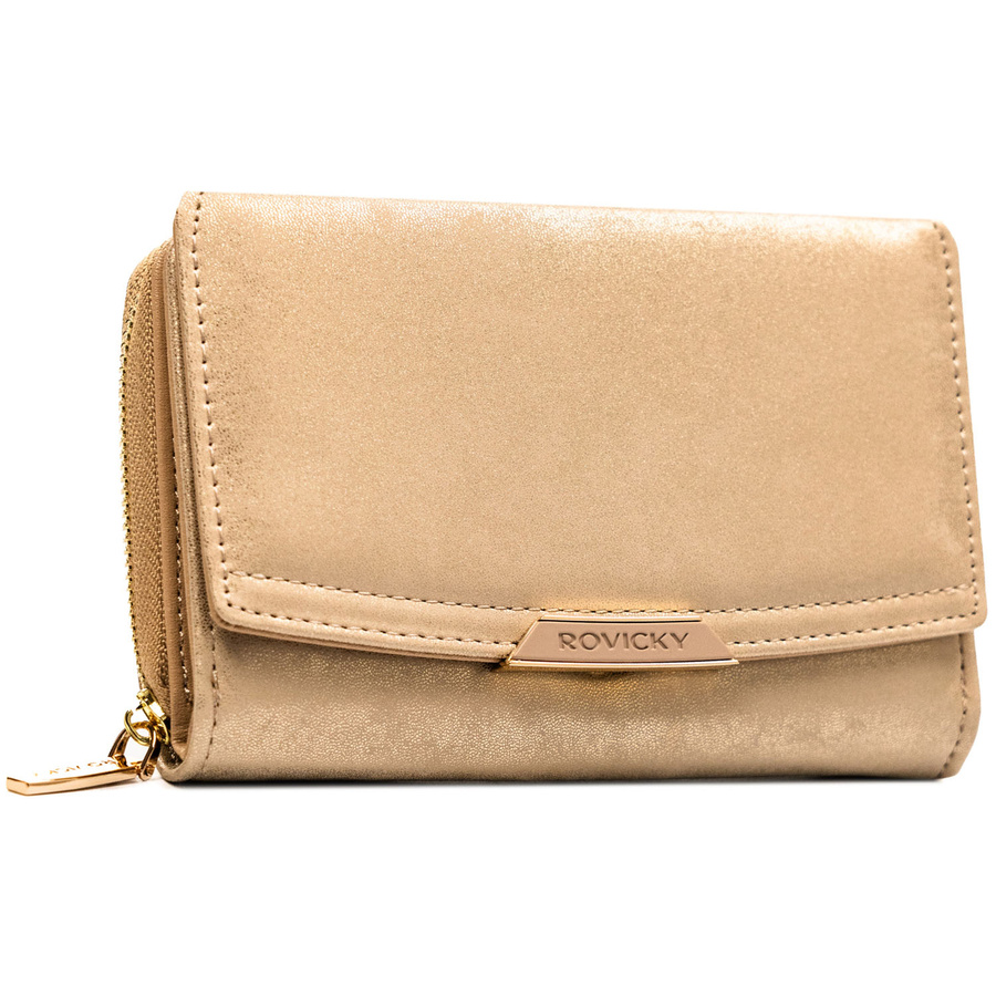 Beige Damen-Geldbörse aus Öko-Leder, quer, mit Druckknopf - Rovicky – Bild 2