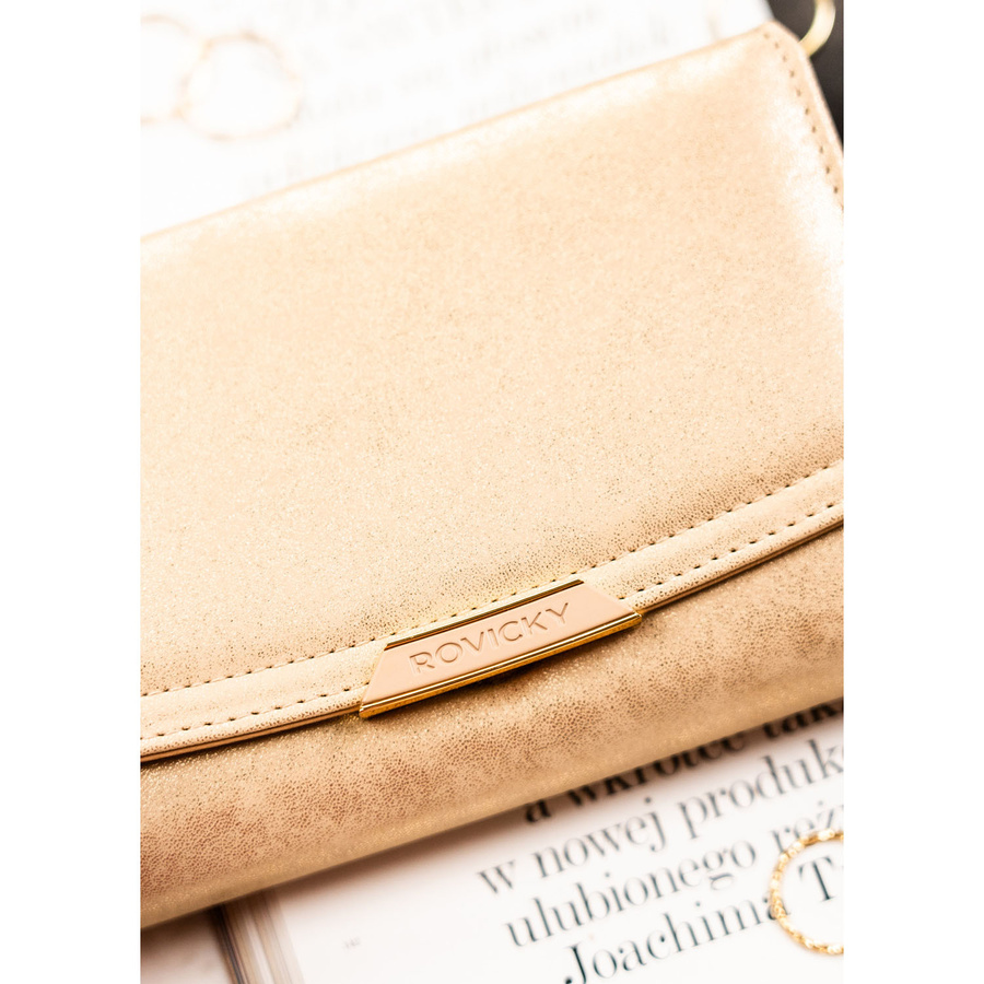 Beige Damen-Geldbörse aus Öko-Leder, quer, mit Druckknopf - Rovicky – Bild 4