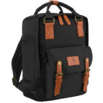 Schwarz-brauner, großer Damen-Rucksack aus Polyester und Öko-Leder - Peterson