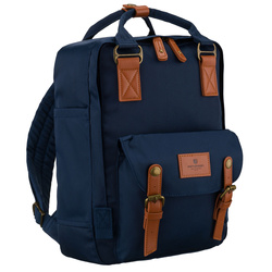 Dunkelblauer Damen-Rucksack aus Polyester und Öko-Leder, mit Reißverschluss – Peterson
