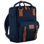 Dunkelblauer Damen-Rucksack aus Polyester und Öko-Leder, mit Reißverschluss - Peterson
