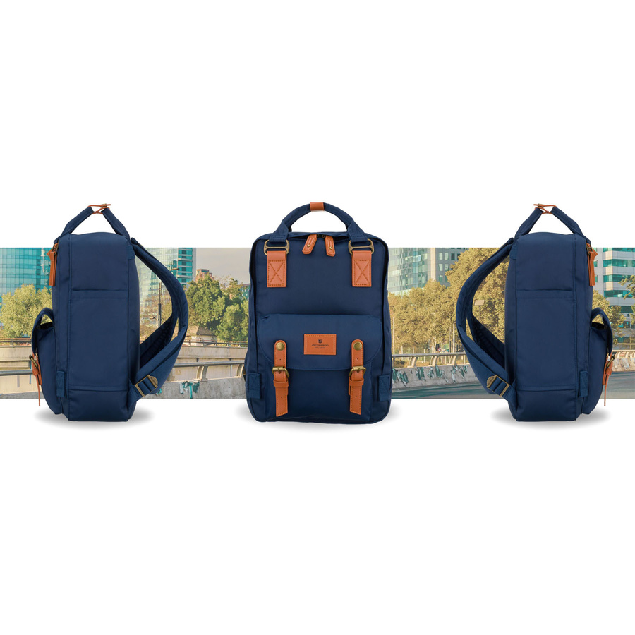 Dunkelblauer Damen-Rucksack aus Polyester und Öko-Leder, mit Reißverschluss - Peterson – Bild 7