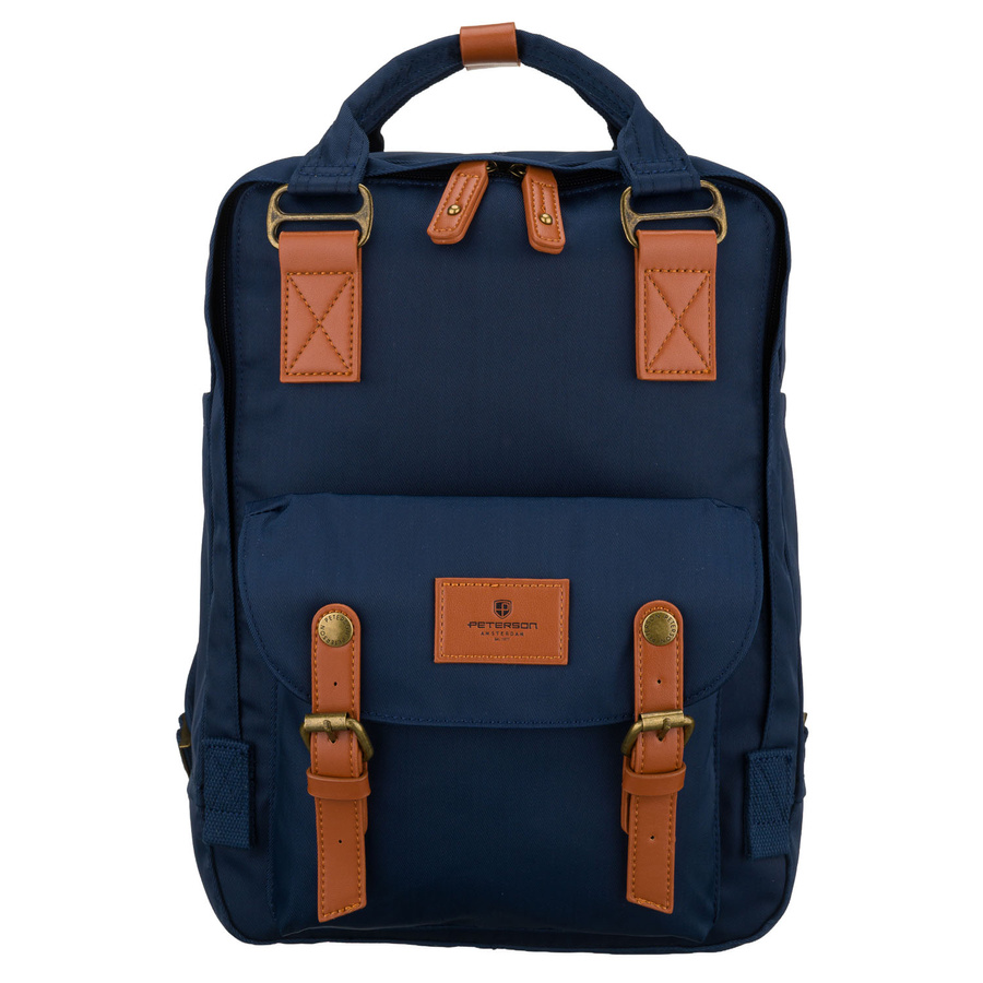 Dunkelblauer Damen-Rucksack aus Polyester und Öko-Leder, mit Reißverschluss - Peterson – Bild 2