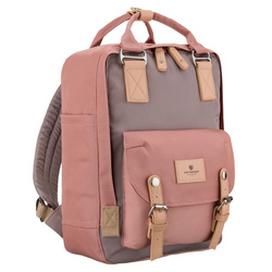 Rosa-grauer Damenrucksack aus Polyester und Öko-Leder, mit einem Fach – Peterson