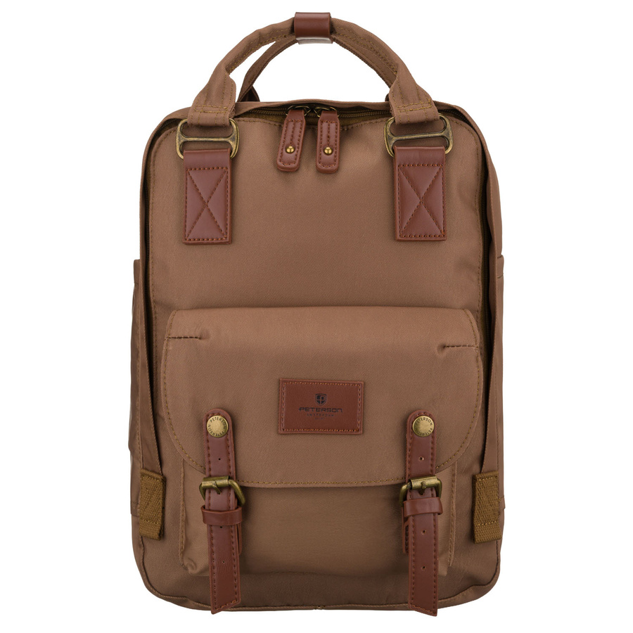 Damen-Rucksack aus Polyester und Öko-Leder in Braun, Ein-Kammer-Modell - Peterson – Bild 2