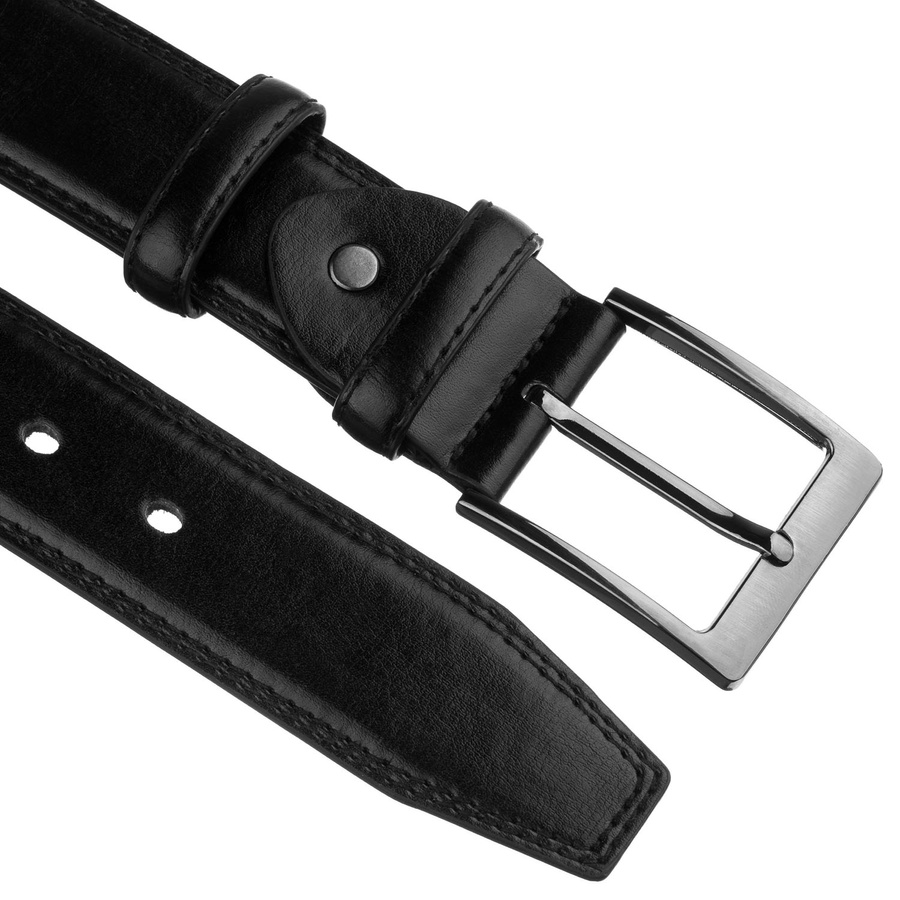 Schwarzer Herren-Gürtel aus Öko-Leder mit silberner, klassischer Schnalle – Bild 3