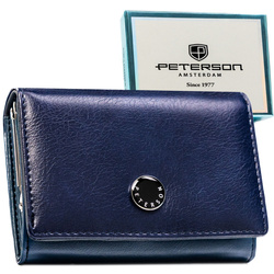 Damen-Geldbörse aus echtem Leder und Öko-Leder in Marineblau mit RFID-Schutz – Peterson
