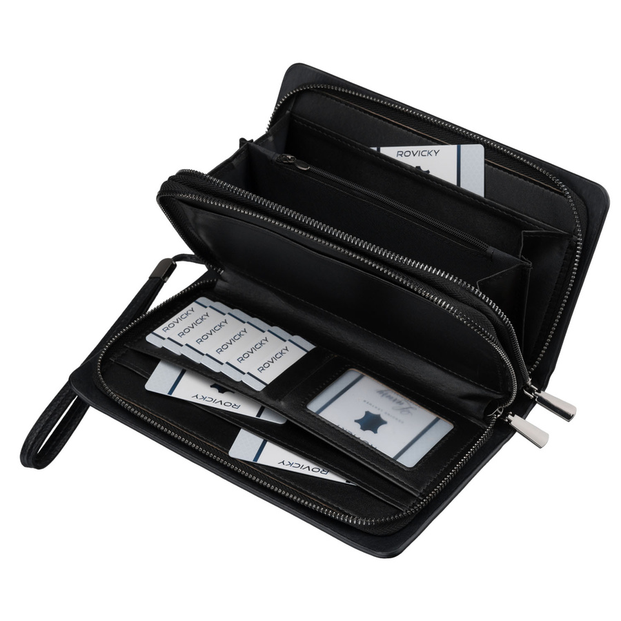 Herren-Handgelenktasche aus Öko-Leder in Schwarz – Rovicky – Bild 6