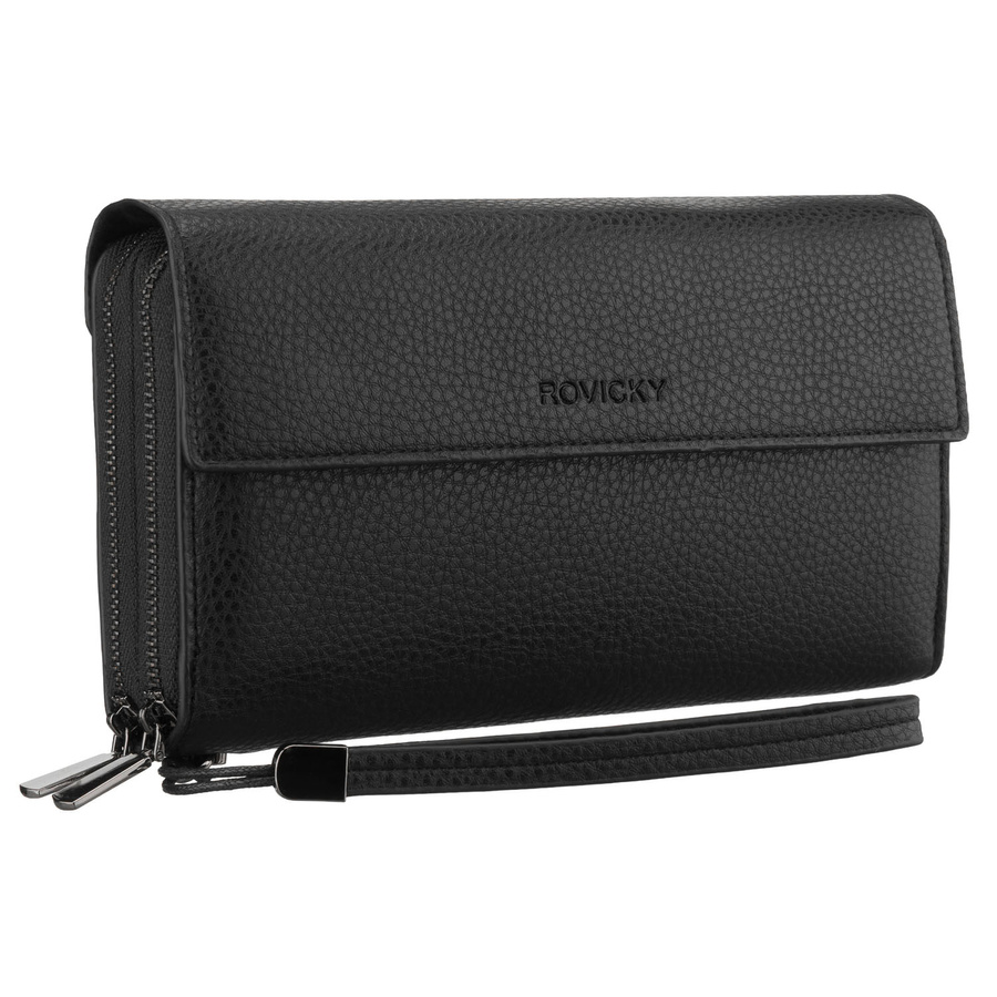 Schwarze Herren-Handgelenktasche aus Öko-Leder, ideal für Dokumente - Rovicky