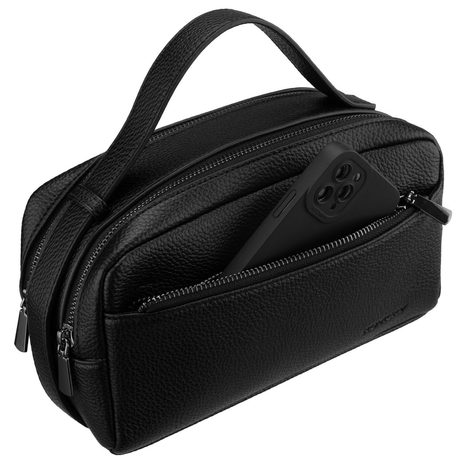 Elegante Herren-Handgelenktasche aus Öko-Leder in Schwarz mit Reißverschluss - Rovicky – Bild 4