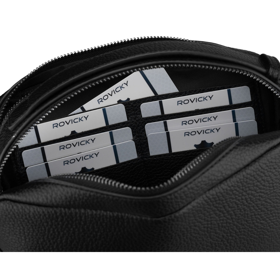 Elegante Herren-Handgelenktasche aus Öko-Leder in Schwarz mit Reißverschluss - Rovicky – Bild 8