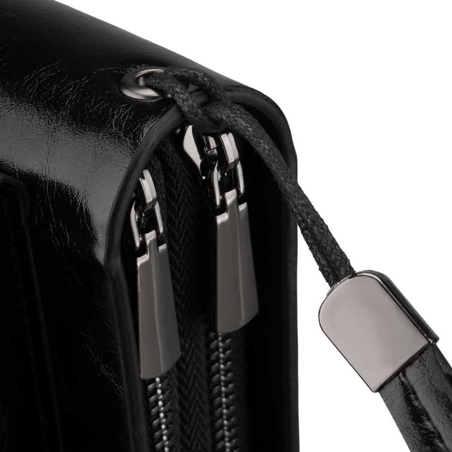 Handgelenktasche aus Öko-Leder in Schwarz, zweifach unterteilt - Rovicky – Bild 7