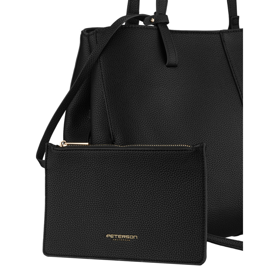 Schwarze Damen-Shopper aus Öko-Leder mit praktischem Etui im Set - Peterson – Bild 4