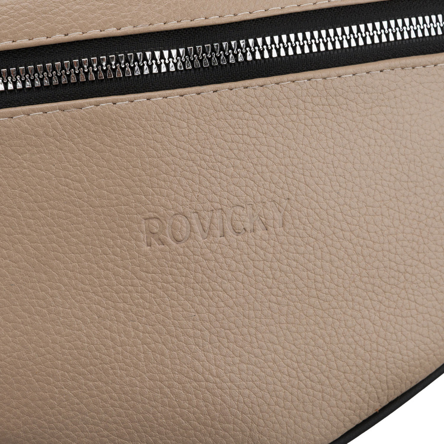 Ledrige Damen-Gürteltasche in Beige, einteilig und mit Reißverschluss - Rovicky – Bild 5