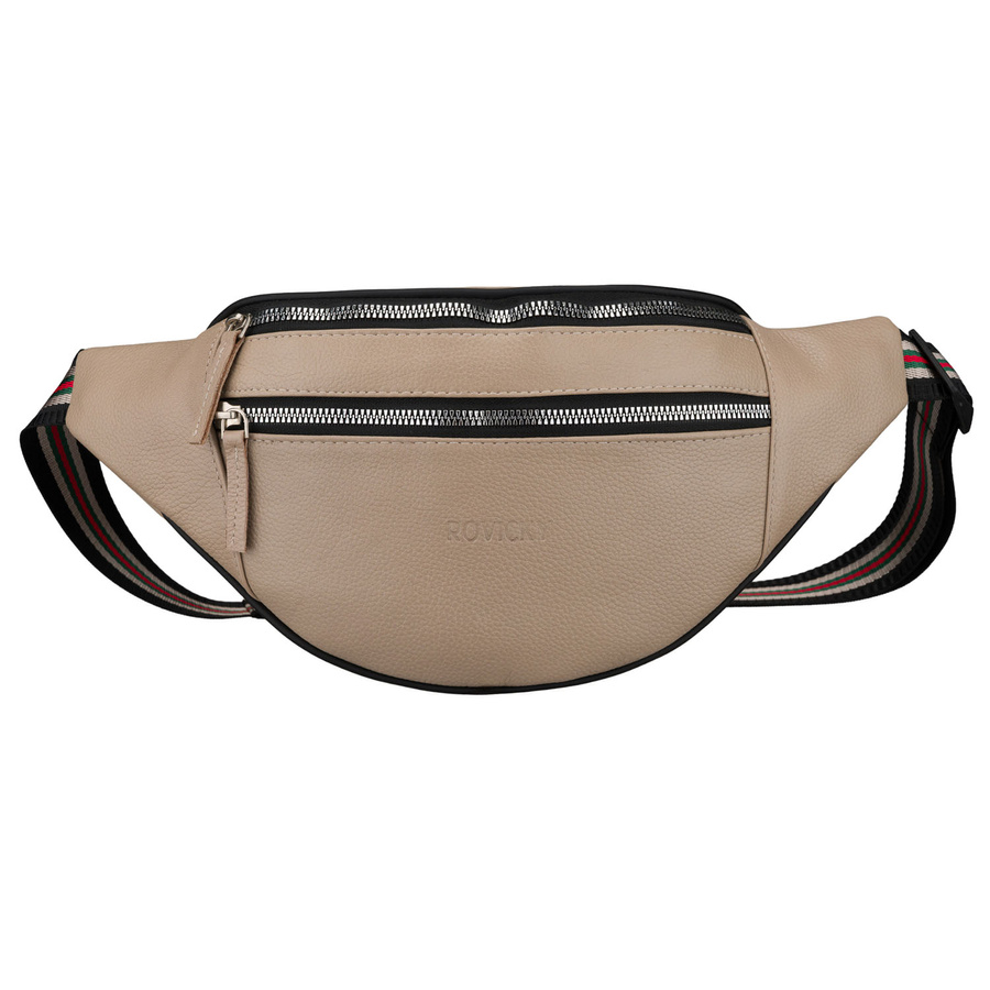 Ledrige Damen-Gürteltasche in Beige, einteilig und mit Reißverschluss - Rovicky – Bild 2