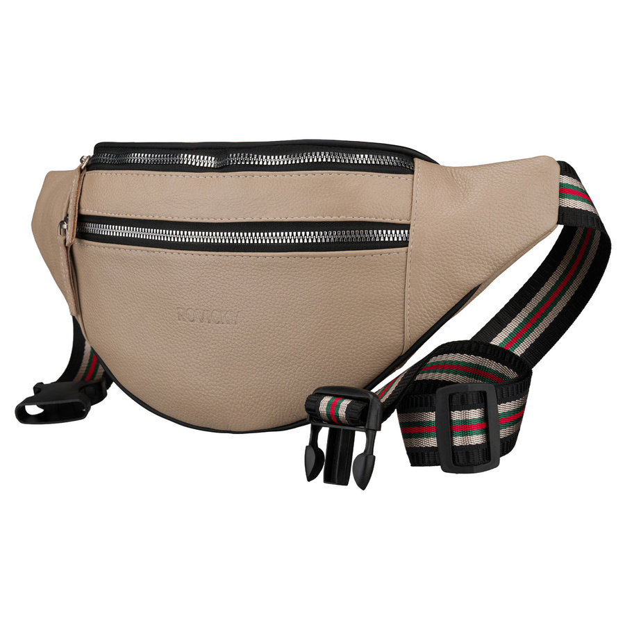 Ledrige Damen-Gürteltasche in Beige, einteilig und mit Reißverschluss - Rovicky – Bild 3