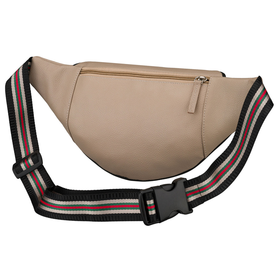 Ledrige Damen-Gürteltasche in Beige, einteilig und mit Reißverschluss - Rovicky – Bild 4