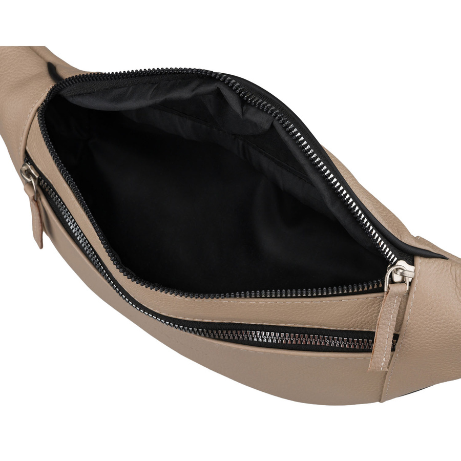 Ledrige Damen-Gürteltasche in Beige, einteilig und mit Reißverschluss - Rovicky – Bild 6