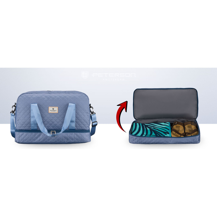 Trainings-Tasche aus Polyester in blauer Farbe, zweigeteilt und mit Reißverschluss verschließbar - Peterson – Bild 9