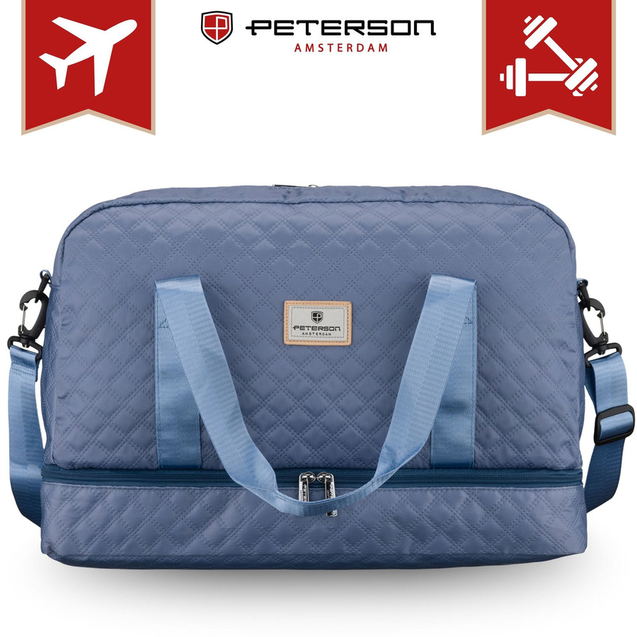 Trainings-Tasche aus Polyester in blauer Farbe, zweigeteilt und mit Reißverschluss verschließbar - Peterson – Bild 2