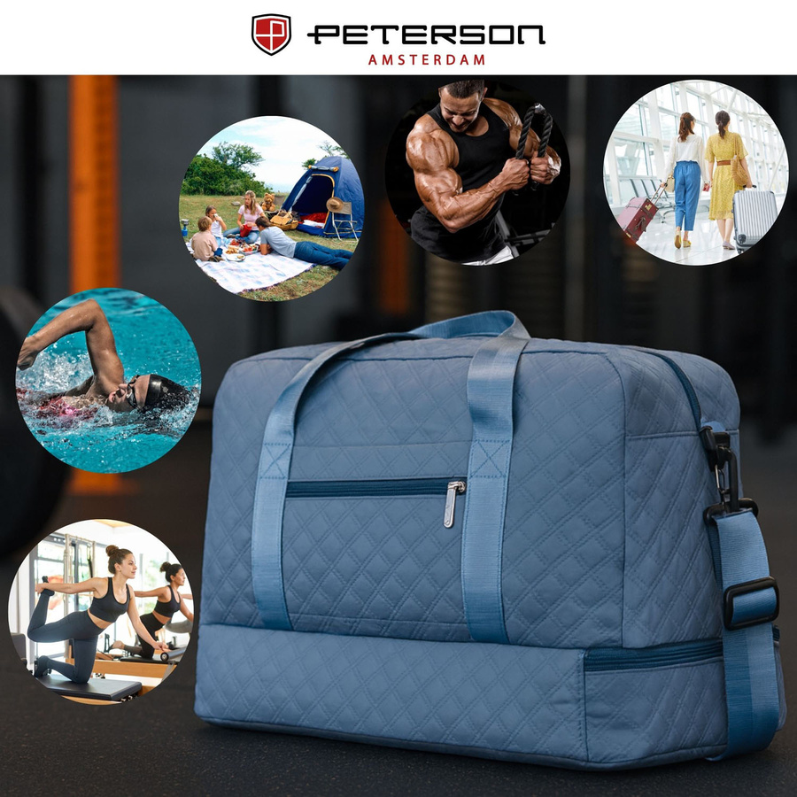 Trainings-Tasche aus Polyester in blauer Farbe, zweigeteilt und mit Reißverschluss verschließbar - Peterson – Bild 7