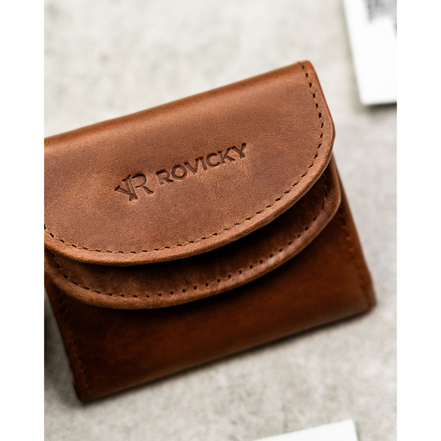 Kleine, braune Herren-Geldbörse aus Leder mit Druckknopfverschluss – Rovicky – Bild 4