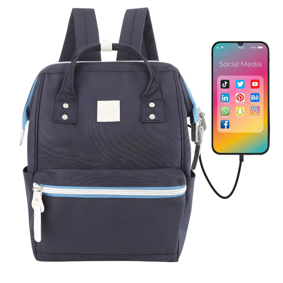 Geräumiger, dunkelblauer Laptop-Rucksack mit USB-Anschluss – Himawari – Bild 3