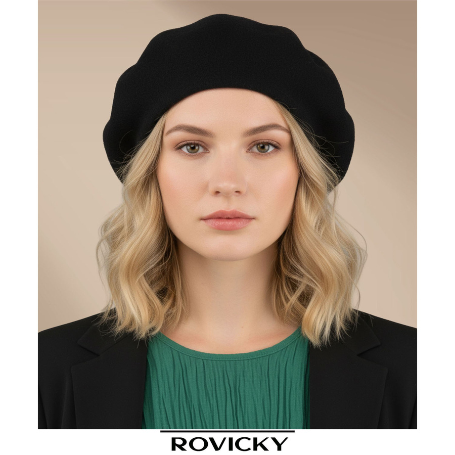 Warmer, schwarzer Damen-Barett aus Acryl – Rovicky – Bild 5
