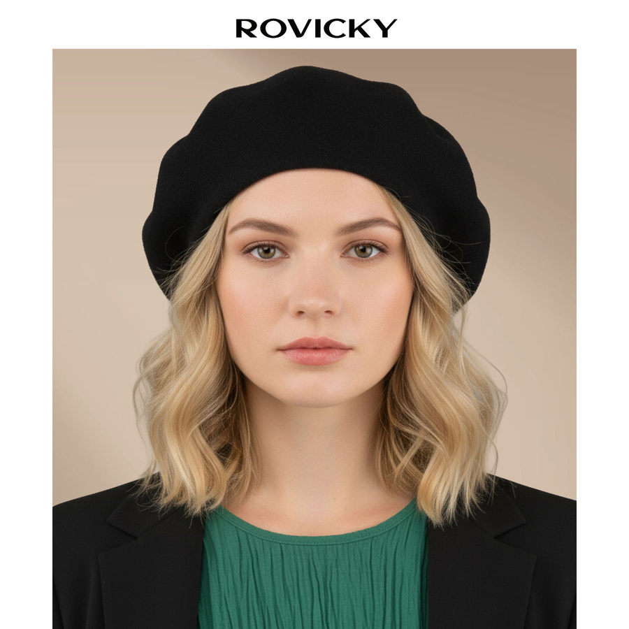 Warmer, schwarzer Damen-Barett aus Acryl – Rovicky – Bild 6